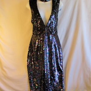 New Sequined Collar Midi Dress